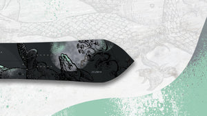 An image of the Pallas Hedonist twin tip all mountain freeride snowboard from the Arcana Collection. The Pallas Hedonist model is available in both a snowboard and splitboard.